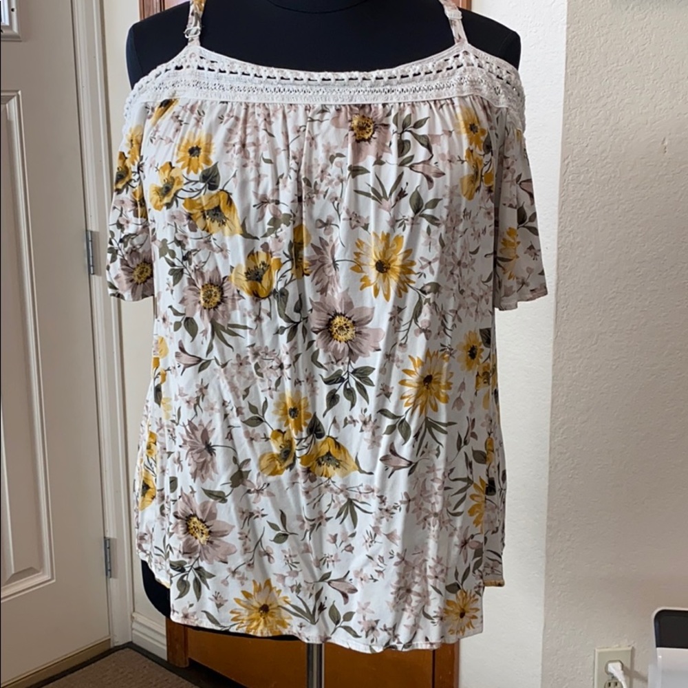Torrid floral spaghetti strap off shoulder blouse